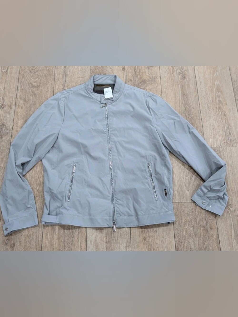 $1420 Mens MOORER Banded Collar Bomber Jacket Ice Gray 56 US 46